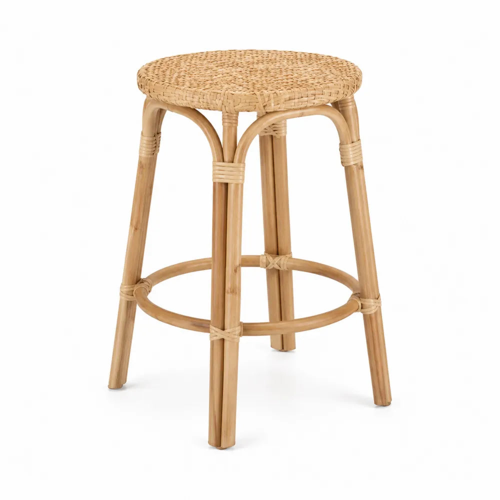 Taboret barowy rattanowy z bambusem