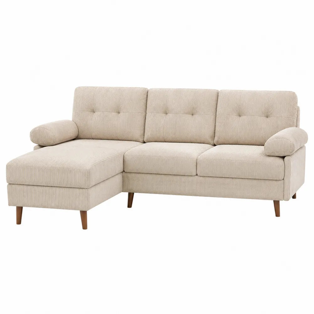 Narożna sofa sztruksowa, 250 cm, beżowa