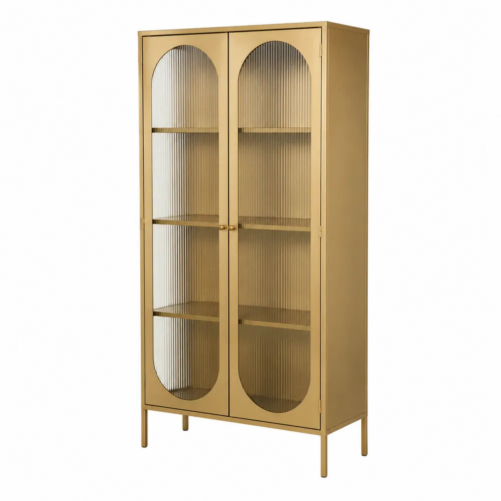 Szafka metalowa ze szkłem żłobionym, złota 180 cm