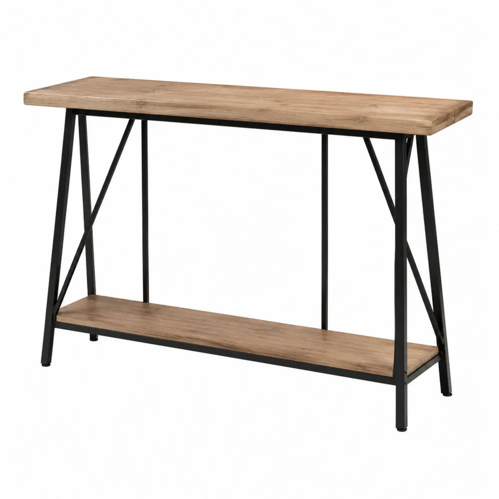 Konsola z drewna sosnowego i metalu 120cm brązowa
