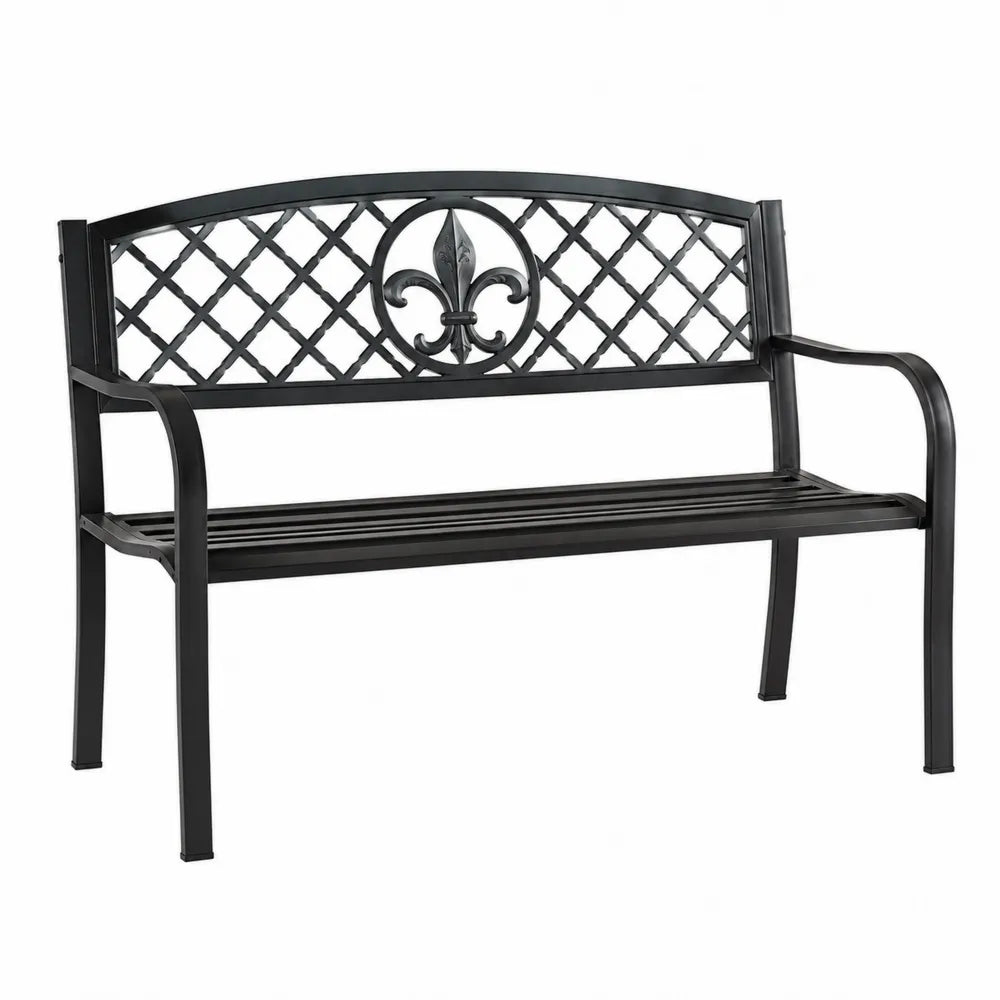 Metalowa ławka ogrodowa z żelaza czarna 128 cm