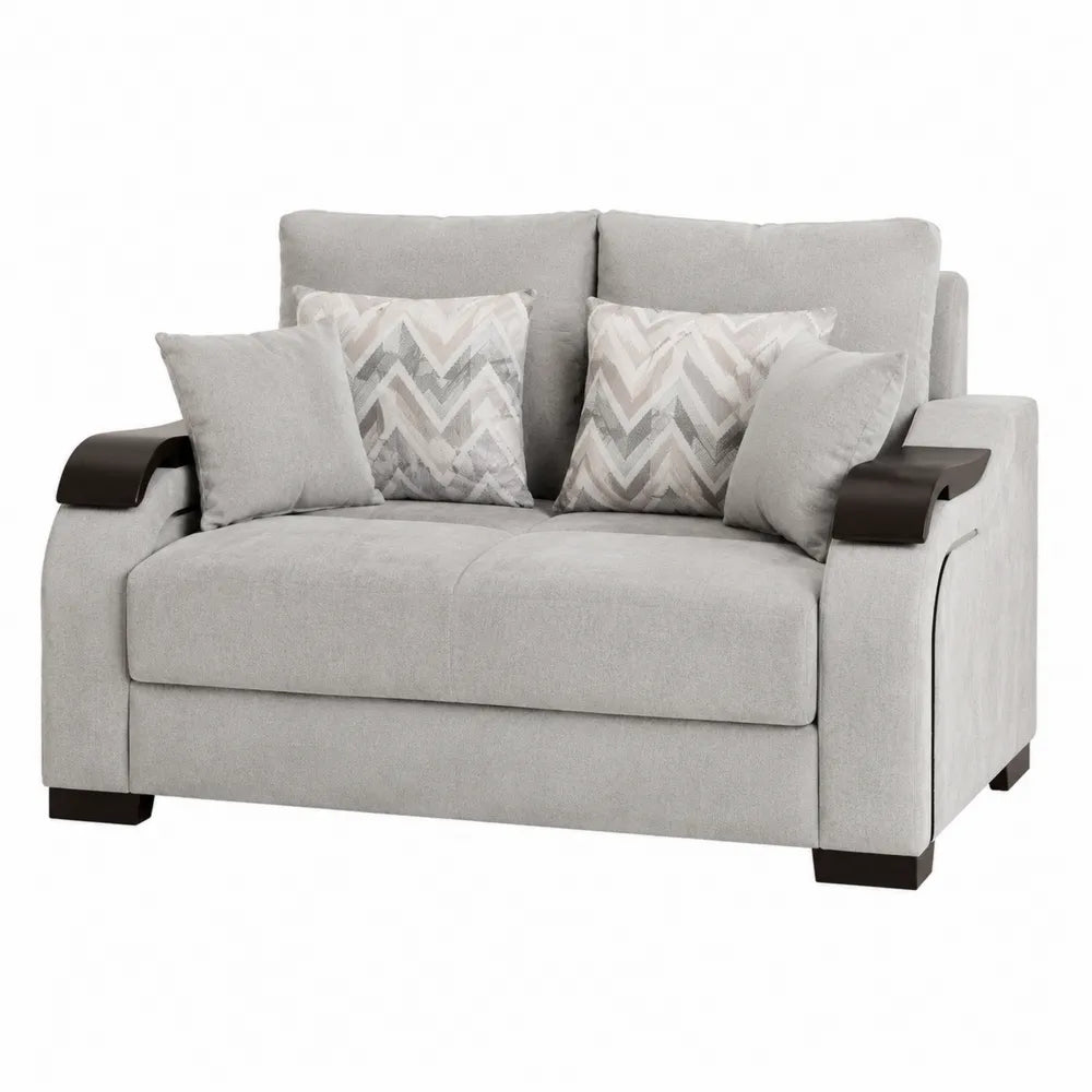 Sofa dwuosobowa tkanina poliester szara z poduszkami