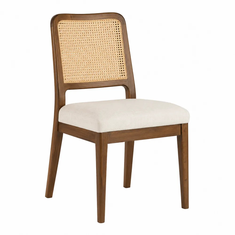 Krzesło jadalniane z drewnem i plecionym rattanowym oparciem, brązowe, 85 cm