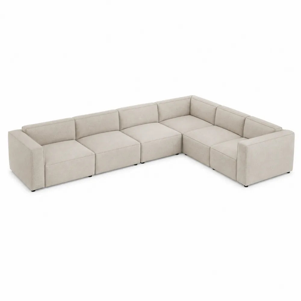 Beżowa Modułowa Sofa Narożna z Tkaniny Poliestrowej