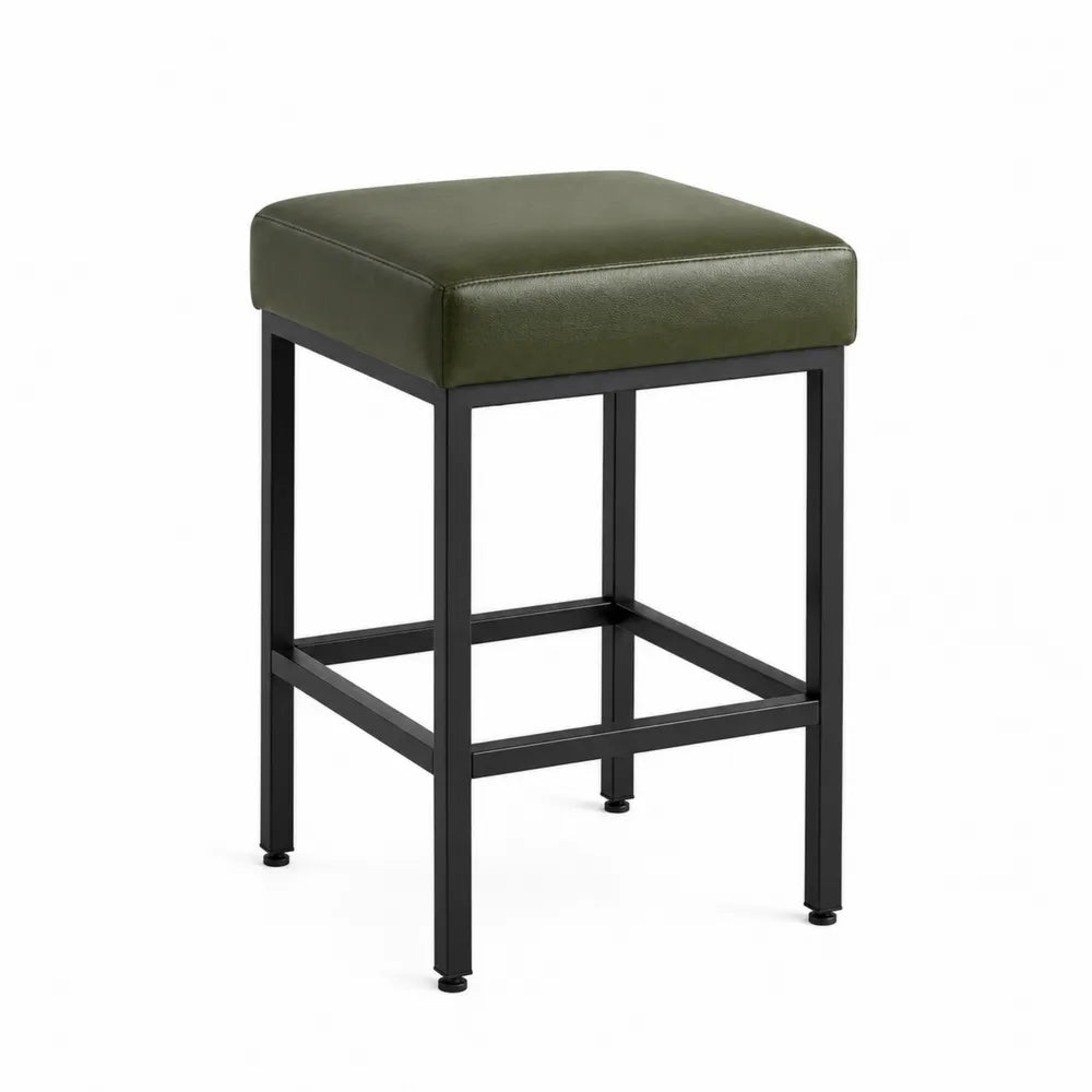 Metalowy taboret z zielonym siedziskiem z ekoskóry 30x30x65 cm