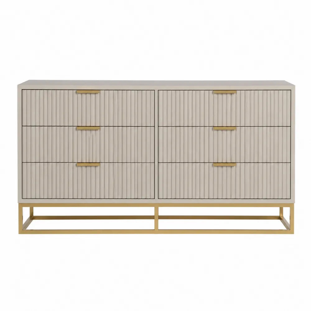 Komoda z sześcioma szufladami z płyty MDF i metalu 140x45x80 cm beżowa